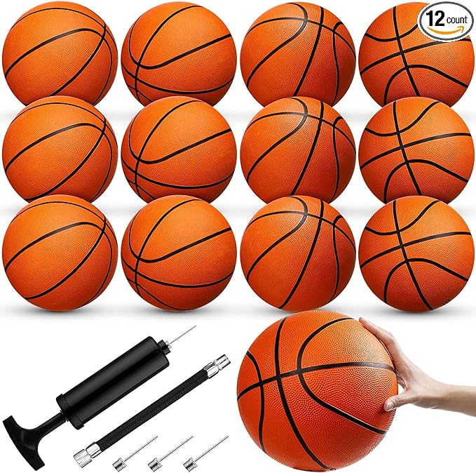 12 pcs official size 7 basketball bulk set 29 5 rubber basketball with air pump junior arcade games