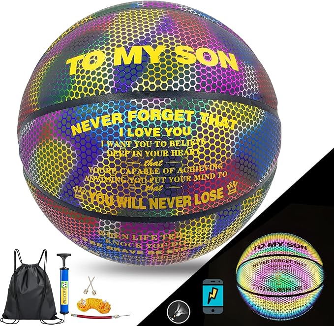 Kpason Personalized Holographic Glow Basketball Customize Name Logo Text Photos On Basketball Official Size 7 And Size 6 And Size 5 Special Basketball Gifts