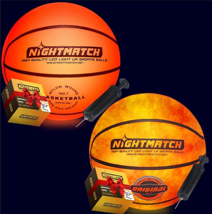 nightmatch waterproof size 7 and size 5 led light up basketball glow in the dark basketball with 2 leds 8
