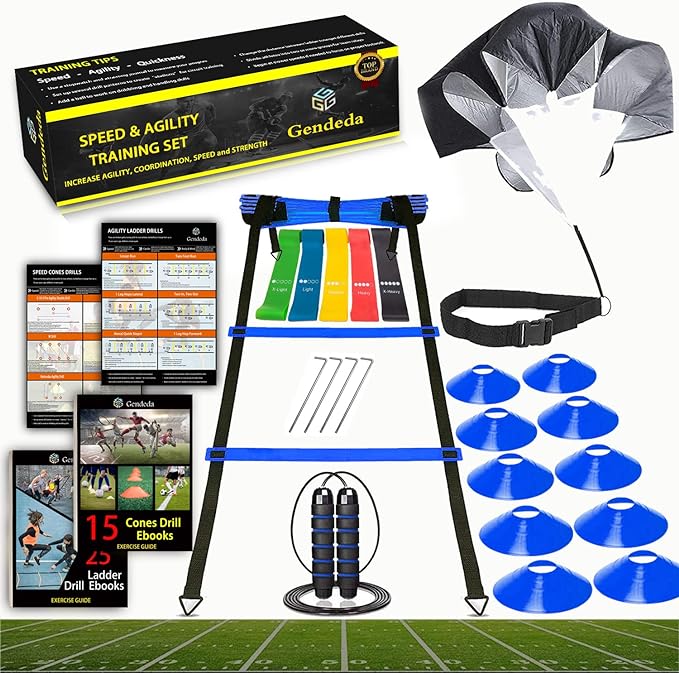 gendeda speed agility training set includes agility ladder jump rope resistance parachute 5 resistance bands