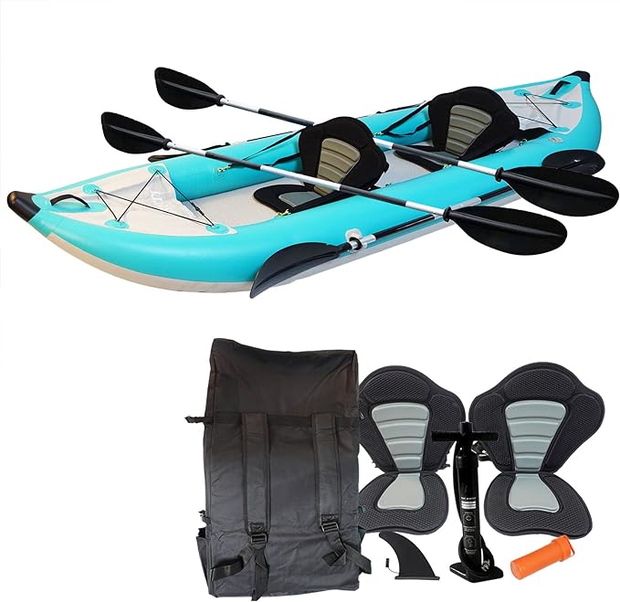 12ft inflatable fishing kayak elelife 2 person tandem kayak includes aluminum paddles padded seats double