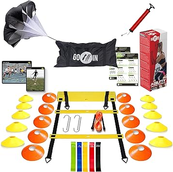 goalin speed and agility training set set of premium agility ladder 20 disc cones running parachute jump rope