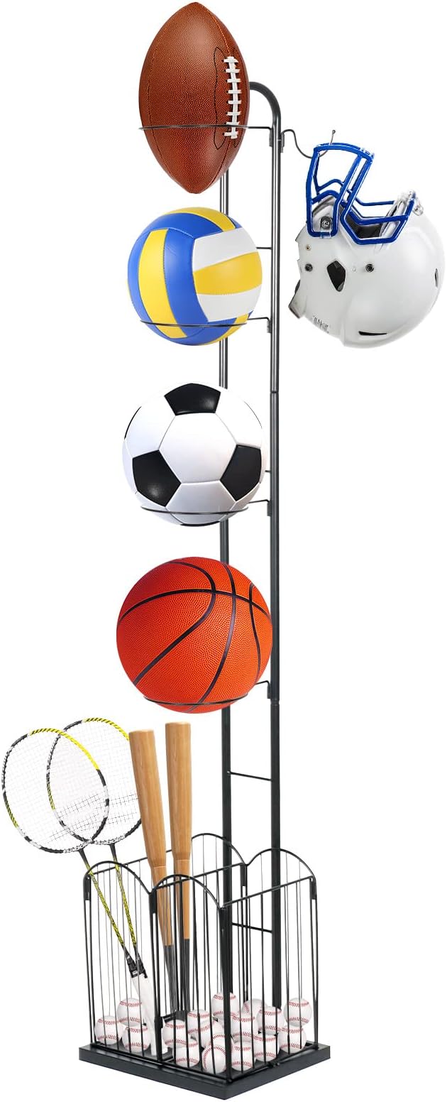 jellyrattbit ball storage rack garage sports equipment organizer freestanding sport equipment storage 4 tiers