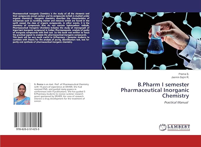 b pharm i semester pharmaceutical inorganic chemistry practical manual 1st edition prema s ,jasmin sajini r