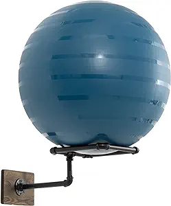 mygift wall mounted stability ball rack yoga and exercise ball holder stand with industrial metal pipe and