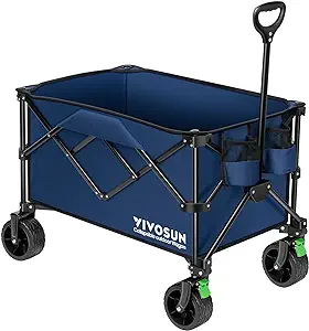 vivosun collapsible folding wagon outdoor utility with silent all terrain beach wheels adjustable handle cup