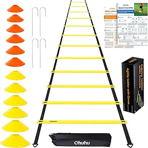 Agility Ladder Speed Training Set Ohuhu 12 Rung 20ft Soccer Training Equipment For Kids With 12 Cones 4 Steel Stakes Instruction Manual And Carrying Bag For Football Exercise Sports Footwork Training