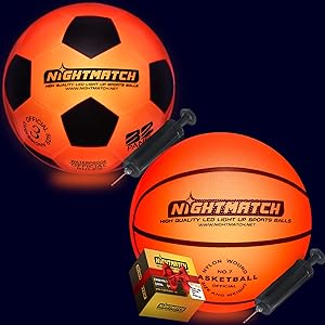 nightmatch light up led soccer ball official size 5 extra pump and batteries plus waterproof light up