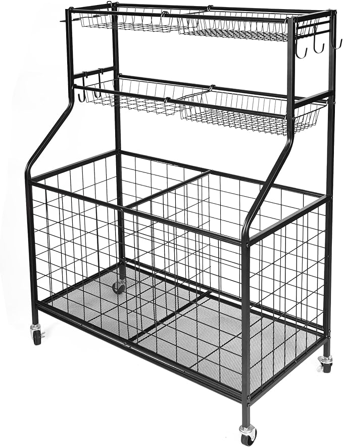 lineslife garage sports equipment organizer with baskets and hooks ball storage rack on wheels sports ball