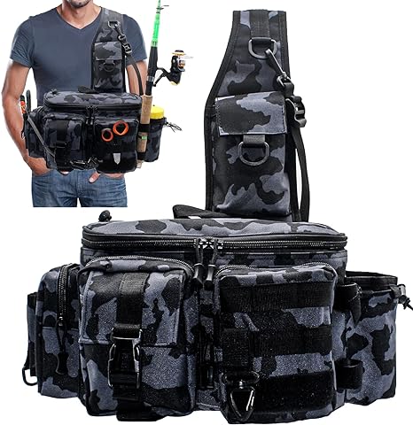 zsrivk fishing tackle bag one shoulder sling storage backpack with rod and gear holder multi functional