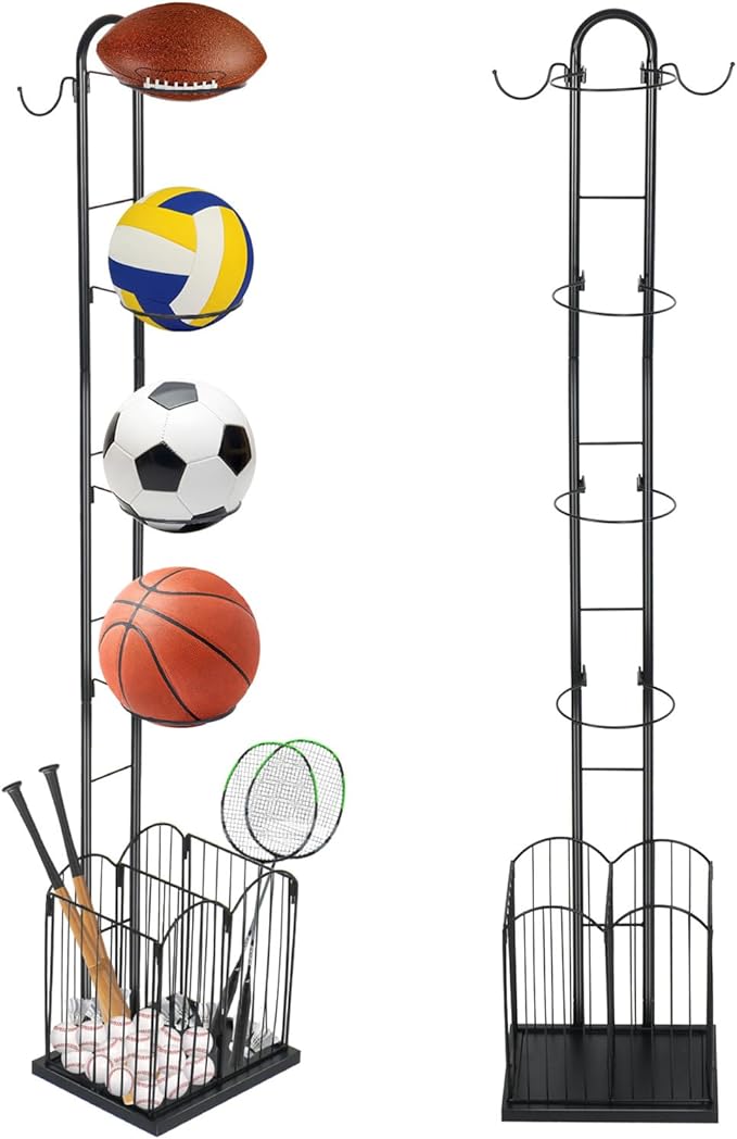 Fyytaro Ball Storage Rack Holder Sports Equipment Storage Organizer  Removable Stand Up Ball Rack Indoor Vertical Display Stand For Basketball  Rugby Football Volleyball Baseball - ‎Fyytaro