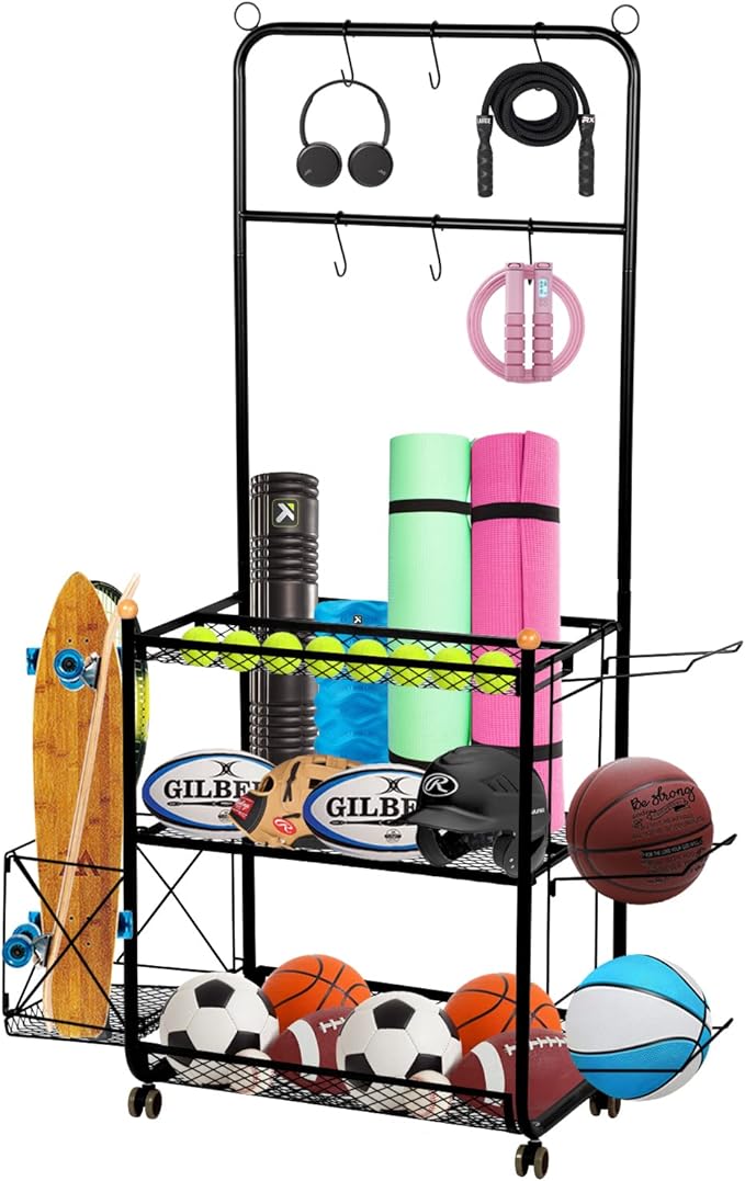 tonchean garage sports equipment organizer indoor outdoor sports garage rack rolling ball storage garage