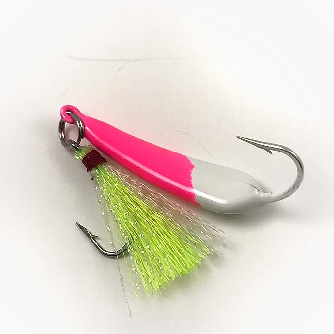 pompano jigs ringed pink/white with chartreuse teasers 6 pack  ?heo fishing and outdoor b08r463sr1