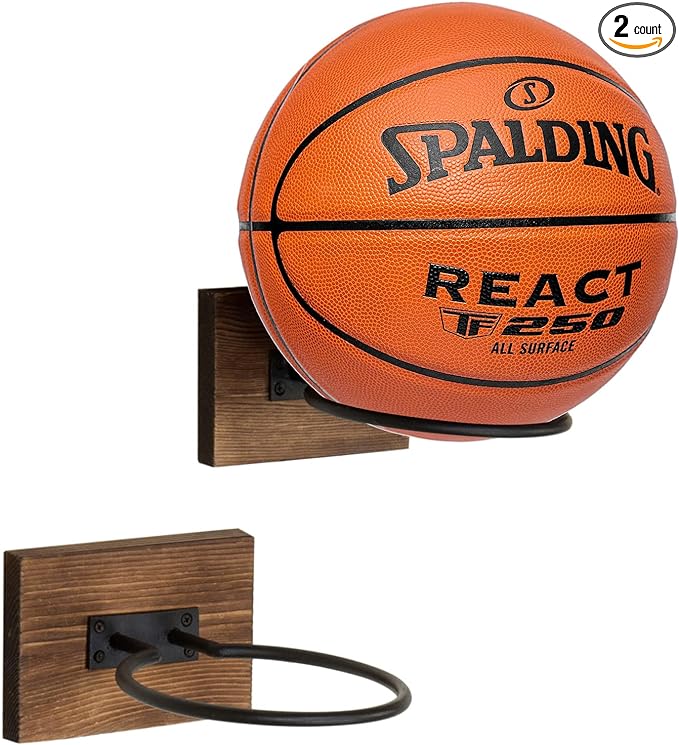 mygift wood and metal wall mounted sports ball holder storage set of 2  ‎mygift b07kbwwf2n