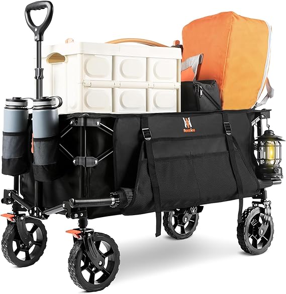navatiee collapsible folding wagon heavy duty utility beach wagon cart with side pocket and brakes large