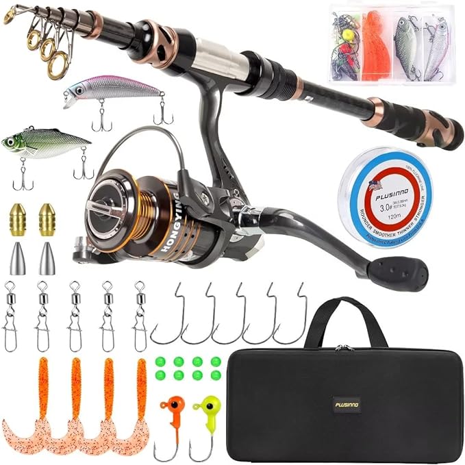 plusinno fishing rod and reel combos carbon fiber telescopic fishing pole spinning reel 12 plus 1 shielded
