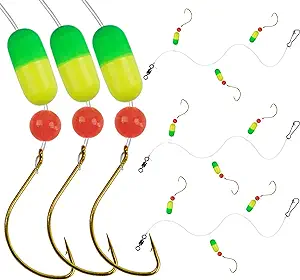 Pompano Rigs For Surf Fishing Rigs Pre Rigged Pompano Rigs With Saltwater Snell Floats Fishing Beads Fishing Swivels Circle Hooks Triple Drop Pompano Rigs Florida Offshore Surf Fishing 6/12pcs