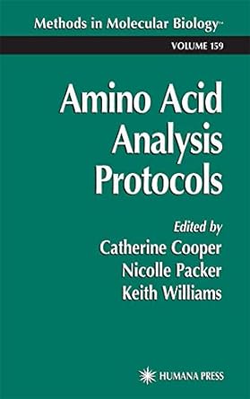 methods in molecular biology volume 159 amino acid analysis protocols 1st edition catherine cooper, nicolle