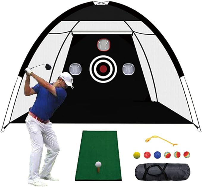 golf net 10x7ft golf nets for backyard driving golf practice net with golf mat/balls/tee/bag/swing corrector