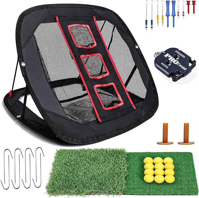 pop up golf chipping net indoor/outdoor golf practice net with 12 training balls hitting mat and golf tee