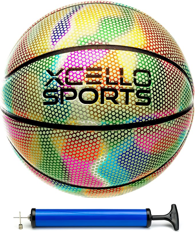 xcello sports basketball official size holographic with pump  ‎xcello sports b08wzby91c