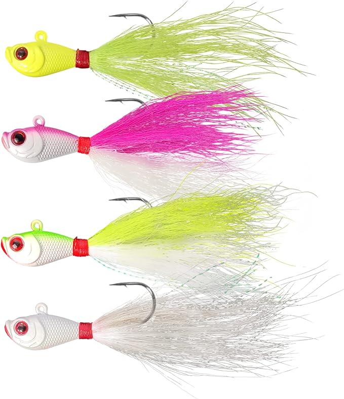 shark shooter 4pcs fishing bucktails jig with spin saltwater hair jigs wire bait keeper surf fishing lures