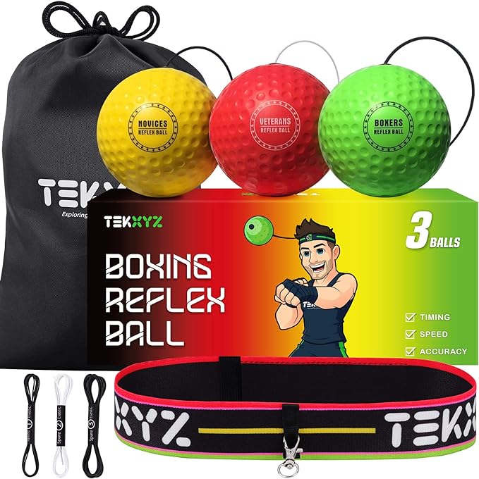 tekxyz boxing reflex ball 3 difficulty levels boxing ball with headband softer than tennis ball perfect for