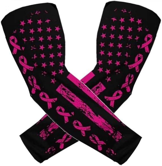Pink Ribbon Baseball Sports Performance Compression Arm Sleeves Youth And Adult Sizes 2 Pack 1 Pair Breast Cancer Flag