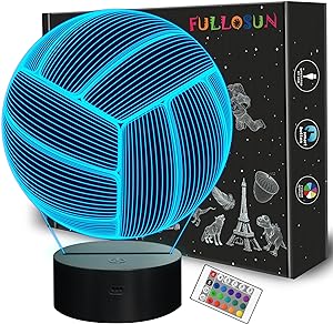 fullosun volleyball 3d night light sport mood illusion lamp for kids with remote control 16 colors changing