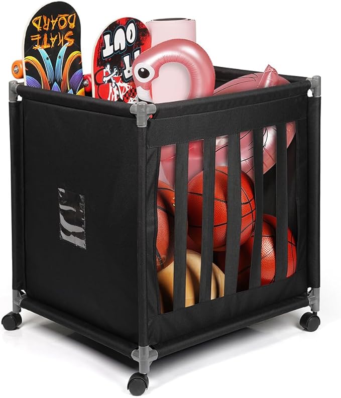 exttlliy rolling sports ball storage cart with wheels sports lockable ball storage locker with elastic straps