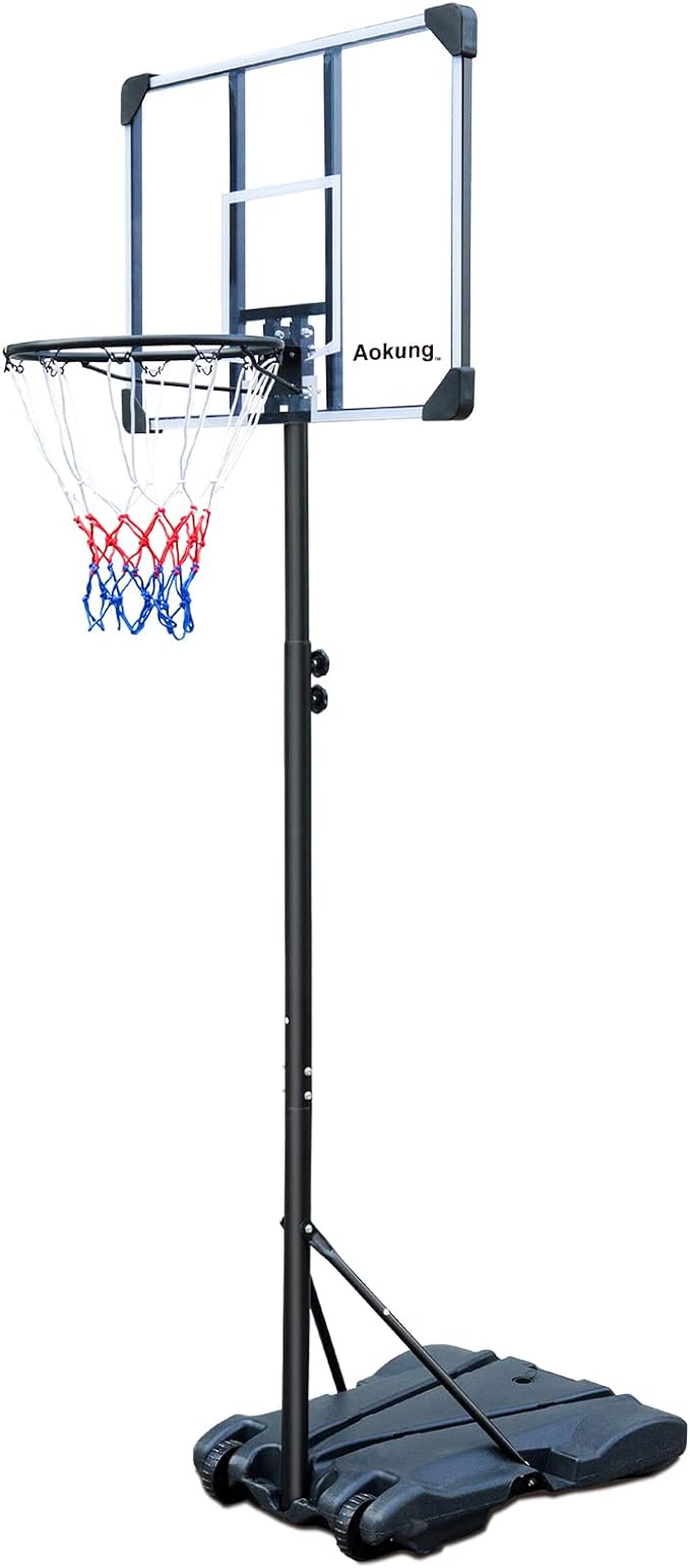 aokung portable basketball hoop stand w/wheels for kids youth adjustable height 5 4ft 7ft use for indoor