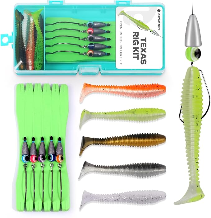 texas rig kit with paddle tail swimbaits and keeper case quick fishing bass fishing lures kit  ?ojydoiiiy