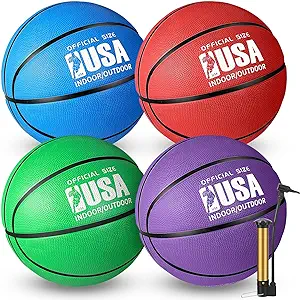 libima 4 pack rubber basketball official size basketballs for kids with pump for indoor outdoor school
