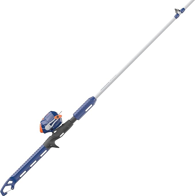 zebco wilder fishing reel and rod combo 4 3 durable fiberglass rod with built in carabiner patented no tangle