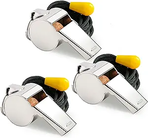 xgunion whistle 3 pack metal coach referee sports whistles with lanyard coach whistles for adults loud crisp