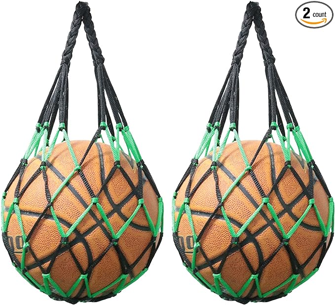sjzbin net bag 2pcs black green nylon single ball mesh bag carrier for volleyball basketball football soccer 