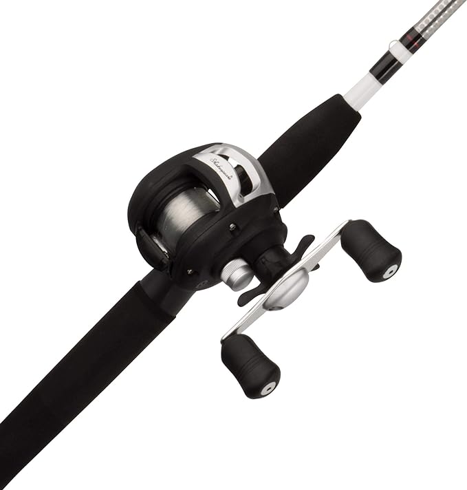 shakespeare alpha medium 6 low profile fishing rod and bait cast reel combo black white  ‎shakespeare