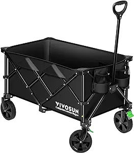 vivosun collapsible folding wagon outdoor utility with silent universal wheels cup holders and side pockets