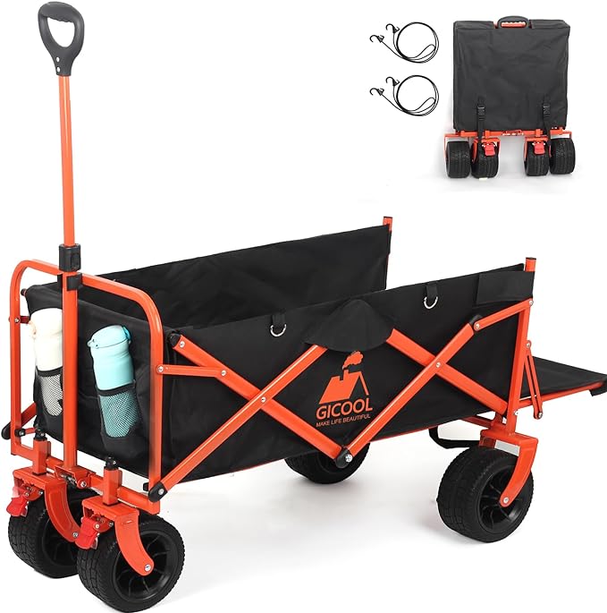 gicool collapsible heavy duty wagon cart with big wheels and brake large capacity folding utility wagon cart