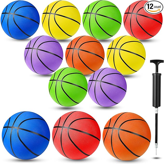 jerify 12 pack rubber basketballs bulk indoor outdoor official size basketballs in 6 multi colors with pump