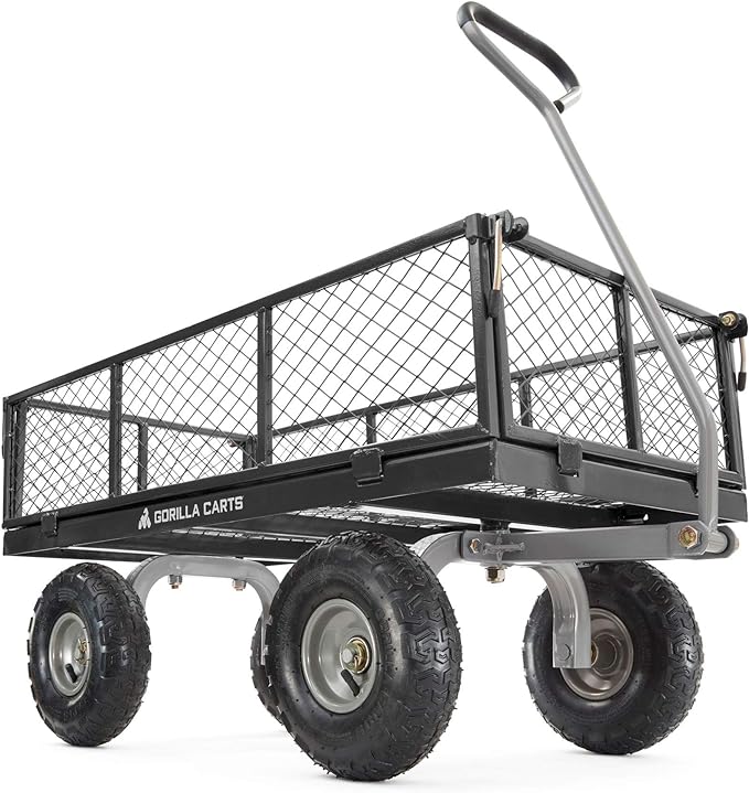 gorilla carts 800 pound capacity heavy duty durable steel mesh convertible flatbed garden outdoor hauling
