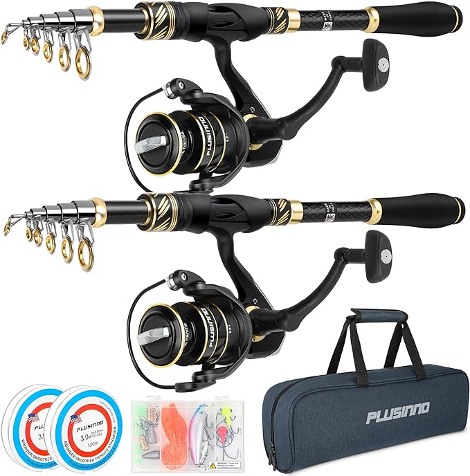 plusinno fishing pole fishing rod and reel combo telescopic fishing rod kit with spinning reel collapsible