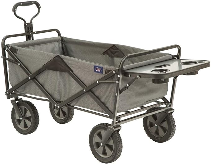 Macsports Collapsible Outdoor Utility Wagon With Folding Table And Drink Holders Gray