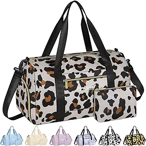 Pritent Gym Bag For Women With Shoe Compartment Sport Gym Tote Bags Waterproof Travel Duffle Carry On Weekender Overnight Bag For Hospital Yoga Beach Maternity Mommy 20inch Leopard