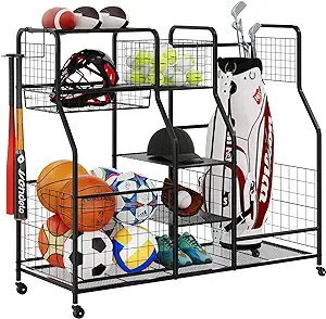 golf bag storage rack fits 2 golf bags garage sports equipment organizer with baskets garage organizers and
