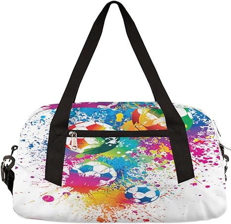 rainbow soccer ball kids duffle bag waterproof sport gym bag overnight weekender travel bag for boys girls 