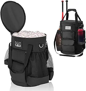 Jaffzora Baseball Bucket Bag Softball T Ball Bat Equipment Bags For Men And Adult Baseball Coaching Accessories Organizer Black