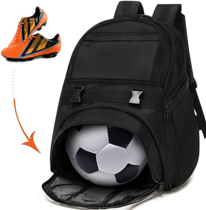 youth soccer bags sports backpacks for soccer basketball football with ball holder for boys girls black 