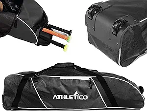 athletico rolling baseball bag wheeled baseball bat bag for baseball tball softball equipment for youth kids