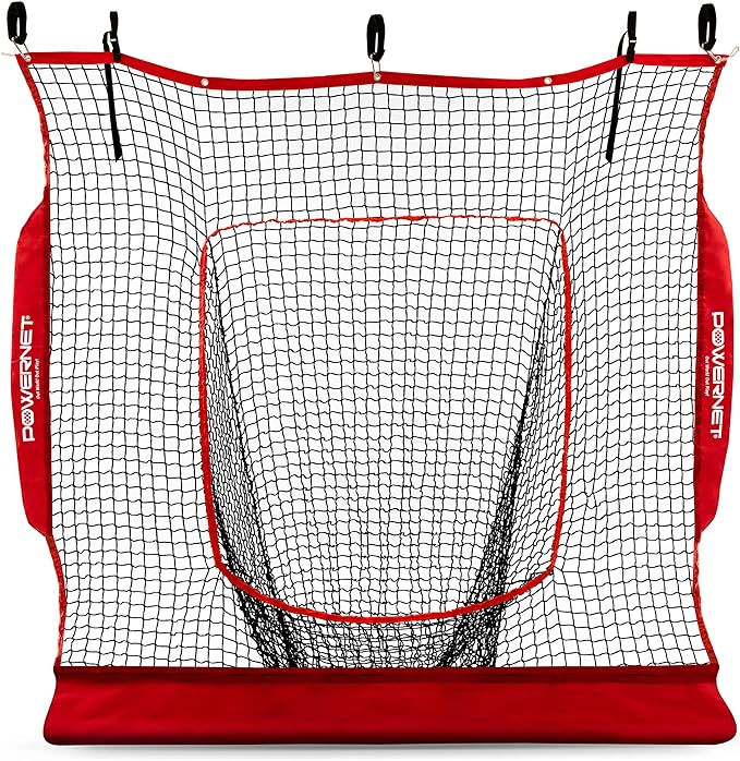 powernet hanging dual practice net baseball softball training aid hang on garage or connect to 7x7 powernet